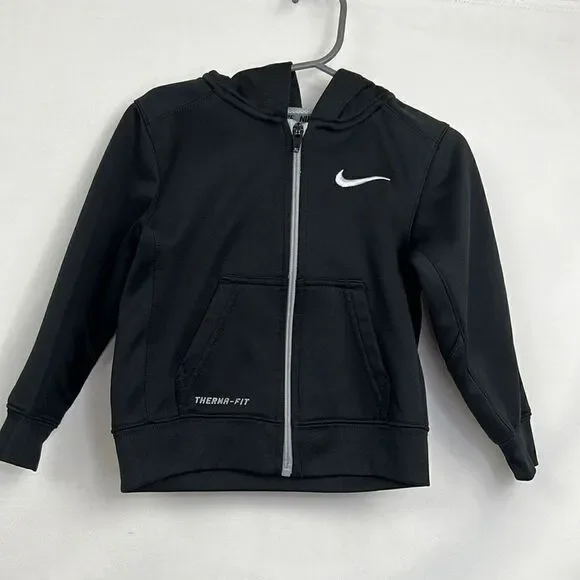 Nike Therma-fit black hooded full zip sweatshirt fleece lined EUC 2T