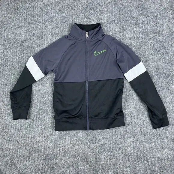 Nike Full Zip Jacket Boys Size 7 Gray Black Colorblock Athletic Track Activewear