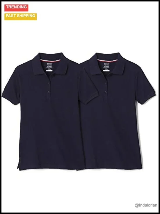 Girls 2 Pack Short Sleeve Stretch Cotton Blend Pique Polo Shirt