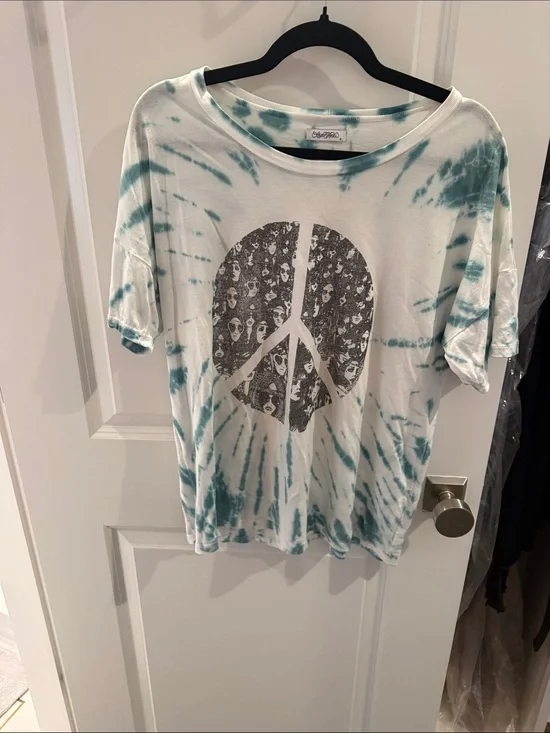Lauren Moshi White & Teal Tie-Dye Peace Graphic Tee