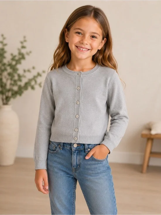 Cat & Jack Girls Heather Gray Cardigan Sweater – Size S (6/6X–7) – NWT