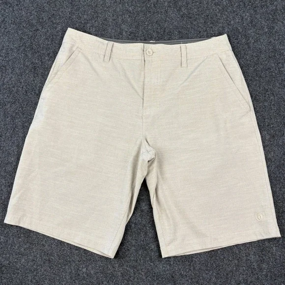 Hang Ten Mens Hybrid Shorts Tan Khaki Stretch Walk Shorts Size 34 RN147446