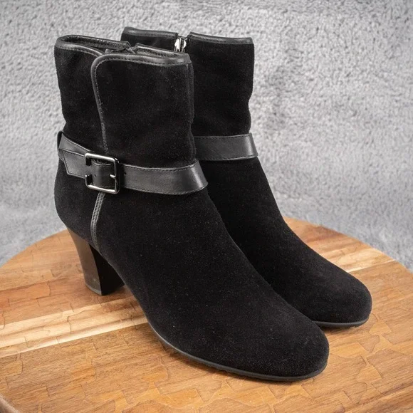Clarks‎ Artisan Inside Zip Black Buckle Ankle Boots Womens Size 8 M