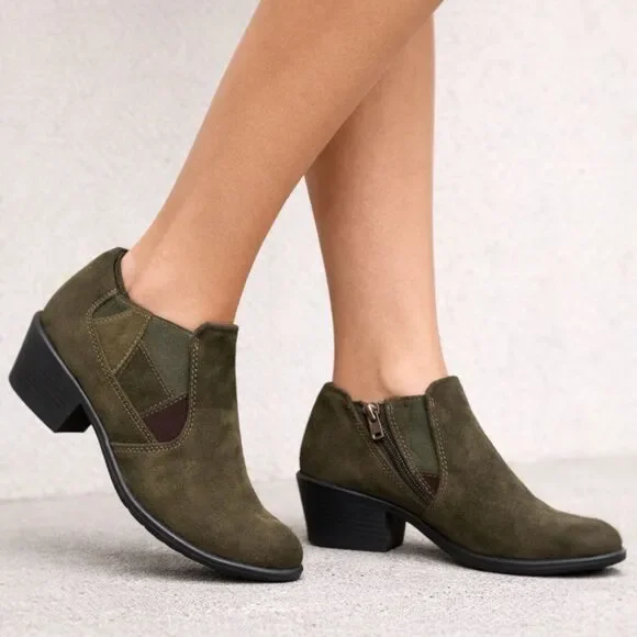 Earth Origins‎ Grreen Suede Zip Comfort Low Heel Christine Ankle Boots