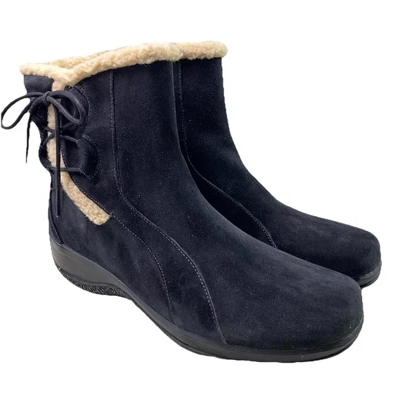 Clarks Womens Bendables‎ Black Suede/leather Sherpa Trimmed Boots. Sz.10M EUC