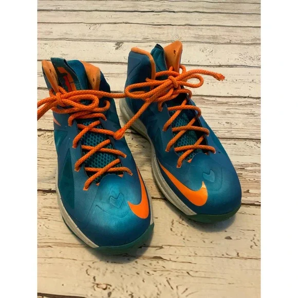 Nike LeBron X GS Blue Diamond Photo Blue Orange‎ Basketball Shoes 543564-402 7Y