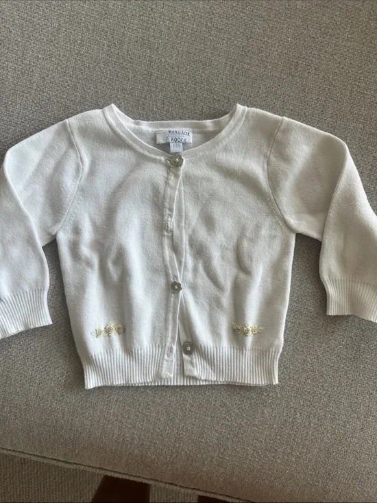 Jacadi White Knit Cardigan with Subtle Yellow Embroidery 6m