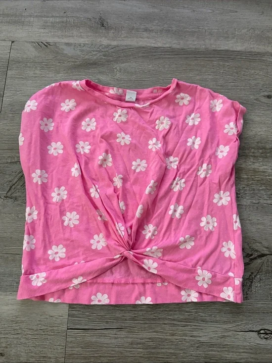 Old Navy Pink Daisy Knot-Front Crop Top