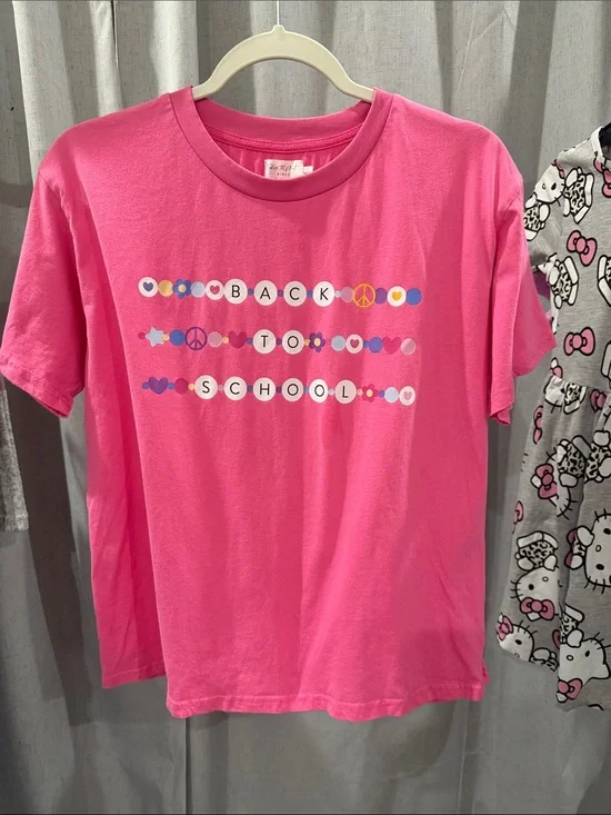 Girls' Pink Back-to-School Graphic Tee - Comfort Crew Neck