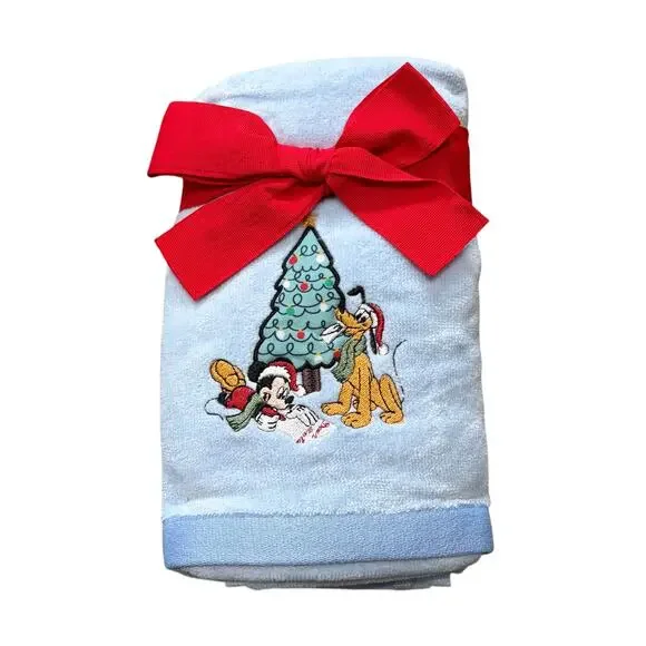 Disney Mickey Pluto 2 Pack Hand Towels NWOT 16in x 28in Holiday Soft Winter