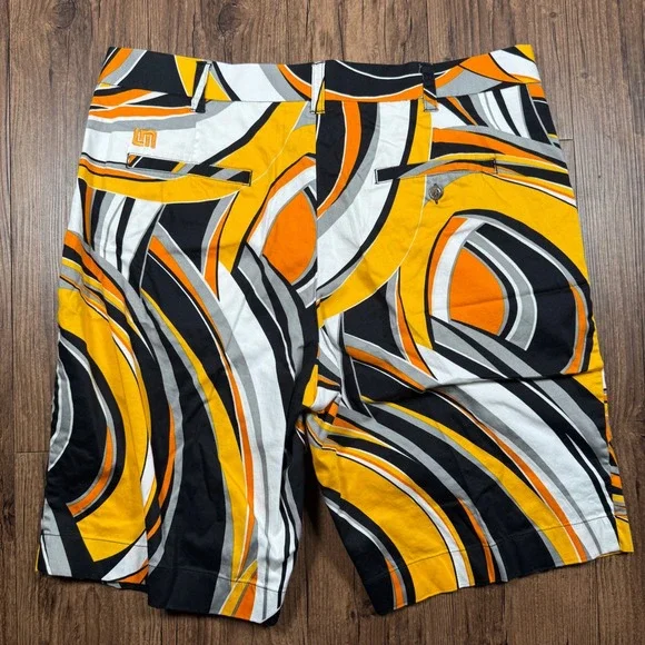 Loudmouth Golf Shorts Mens 38 Shagadelic Orange Psychedelic Swirl‎ Retro Bold