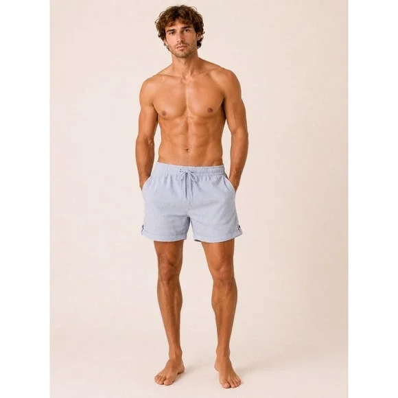 per se Shorts Mens Large Blue White Excellent Striped Linen Blend Seersucker