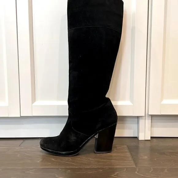 Robert Clergerie Black Boots Chunky Heel Suede Patent Leather Platform 6.5