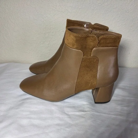 Bella Vita Womens Tan Brown Mixed Media Block Heel Ankle Boots Size 9.5 WW