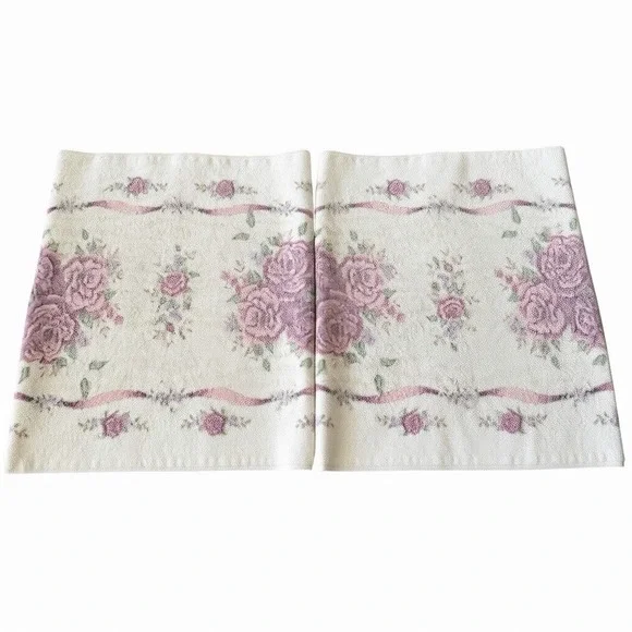 Vintage Glynna Turley Rose Floral Hand Towels 100 % Cotton Set 2‎ Cottagecore