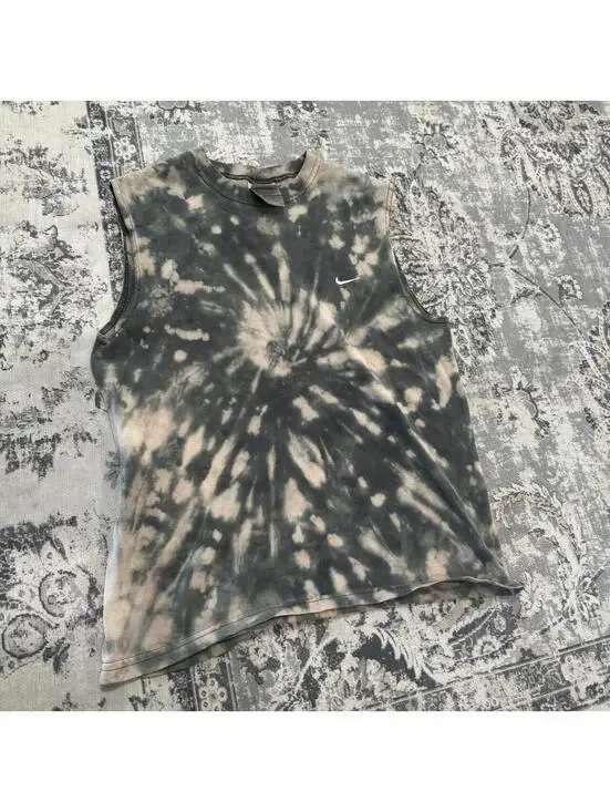 Vintage Nike Y2K Bleach Tie Dye Muscle Tank Top Youth L