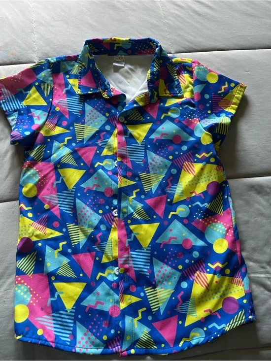 Kids!   80’s DAY School theme day!  Bright Geometric Print Kids Button-Up Shirt.