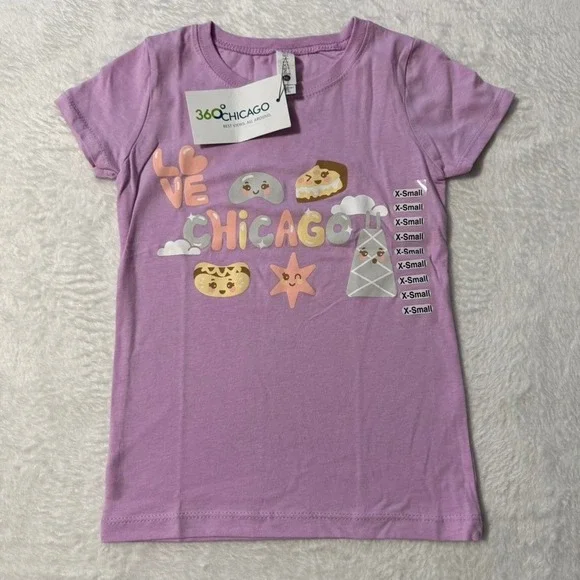 Next Level 360 Chicago T-Shirt Kids XS Purple Kawaii Graphic Souvenir Tee