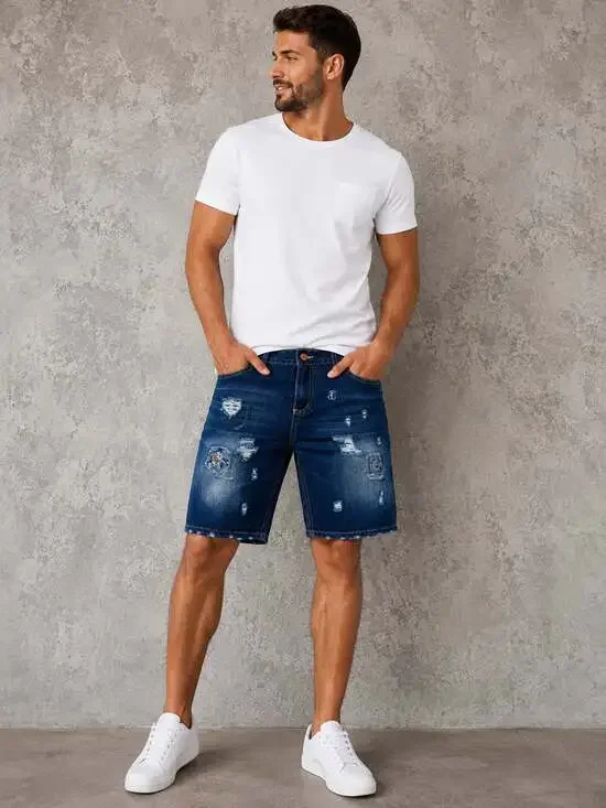 NWT JEANS Designed Men’s Distressed Denim Shorts Size 36 Dark Wash