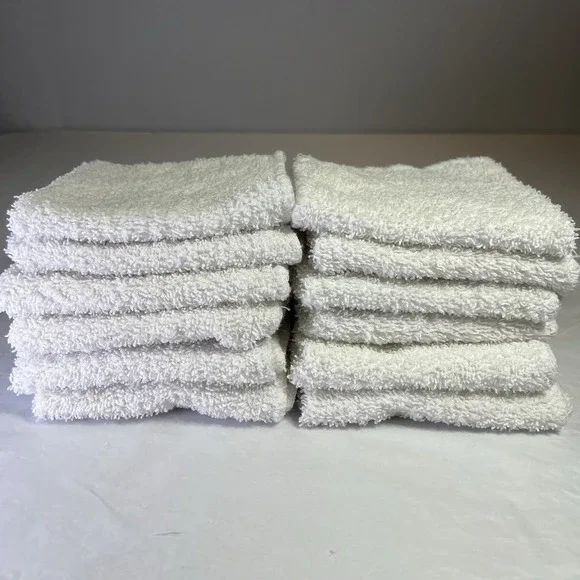 12 White‎ Washcloths Terry Face Towel Hand Cloth Spa Mainstay