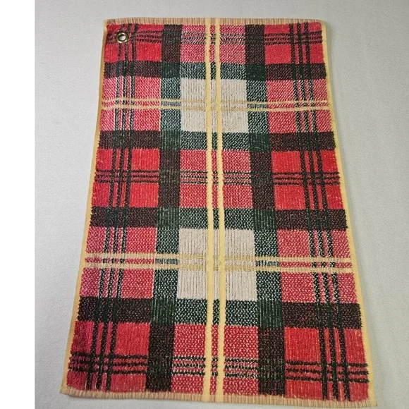 VTG Ralph Lauren Golf Towel EUC Red Green Plaid 100% Cotton Grommet Made in USA