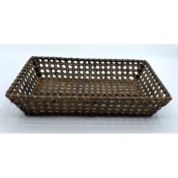 Vintage Cane Rattan Guest Towel Napkin Holder Tray 10