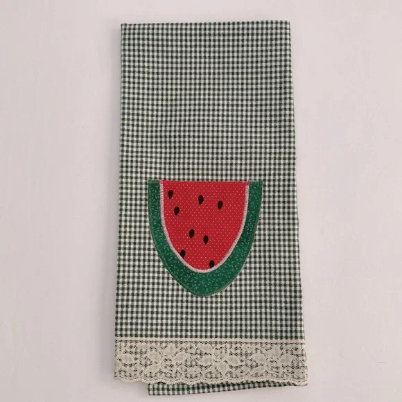 Vintage Green Plaid Watermelon Hand Towel