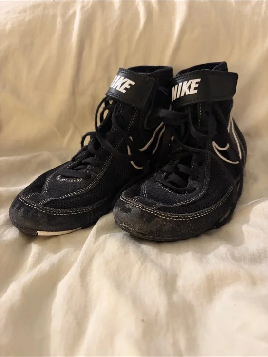 Nike Kids Black High-Top Wrestling Sneakers with White Accents