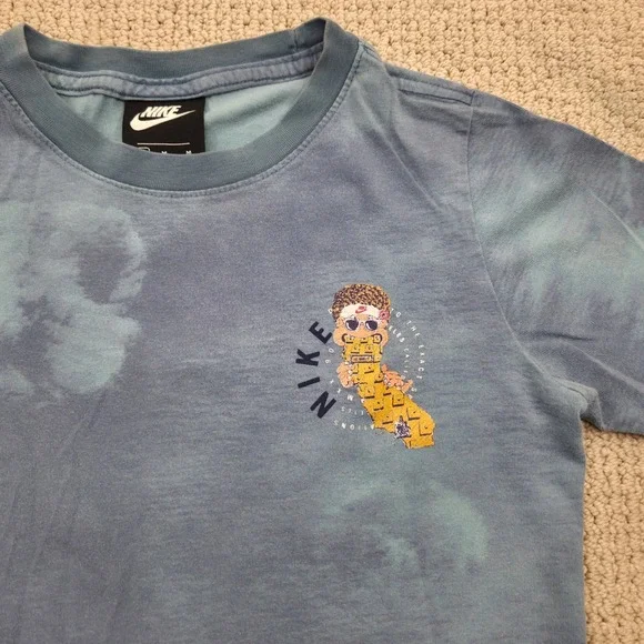 Nike California Graphic Tie‎ Dye Short Sleeve Shirt Blue Cotton Youth Medium