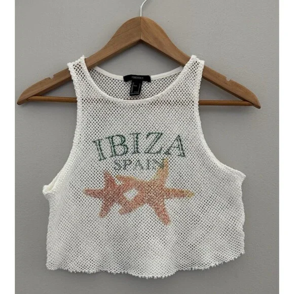 Forever21 Girls Large Crochet Mesh IBIZA SPAIN Beach Tank with Starfish