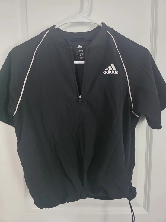 adidas Black Short-Sleeve Quarter-Zip Polo with White Piping