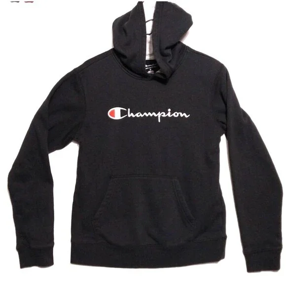 Champion Boys Black Hooded Sweatshirt Long Sleeve Pockets Size XL Hoodie