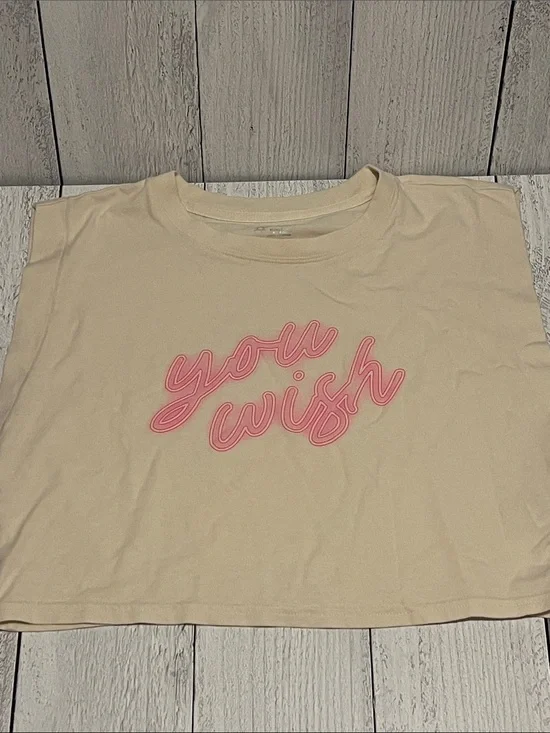 Cream Crop Tee with Pink 'You Wish' Script