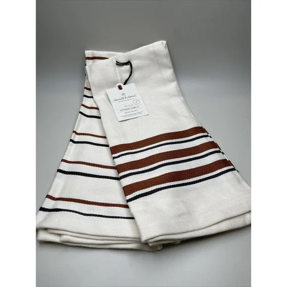 Magnolia Hearth Hand‎ Dishtowel Kitchen Towel Cream Bronze Stripe Set of 2