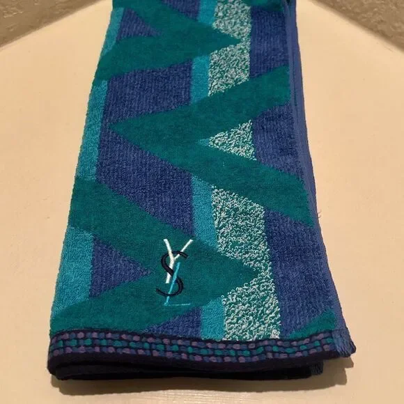 Yves Saint Laurent Decorative Hand Towel Teal Blue Geometric Maximalist Beachy