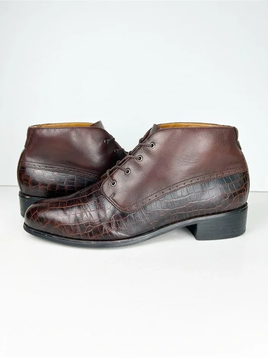 Ariat Bancroft Croc Embossed Leather Brown Lace Up Ankle Boot Bootie 10B