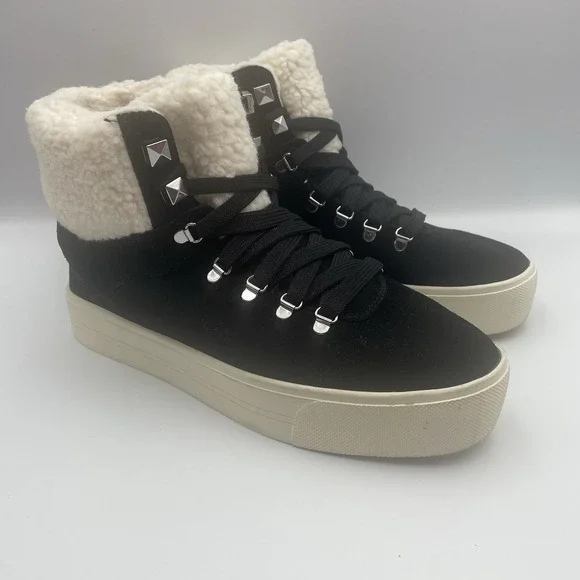 Marc Fisher Daire Black‎ Suede Sneaker Boots With Faux Fur Lining Women's Size 7