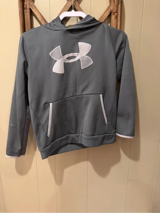 Under Armour Kids Gray Hooded Sweatshirt with White Logo