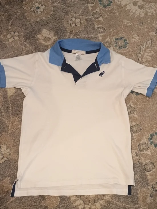 The Beaufort Bonnet Company White Polo with Light Blue Collar & Navy Trim