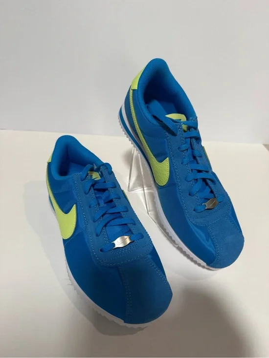 Nike Blue Retro Runner Sneakers with Neon Yellow Swoosh for kids
