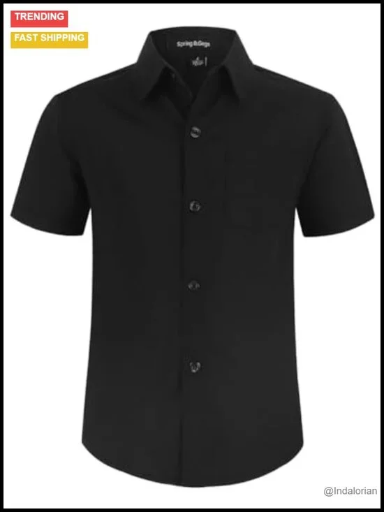 Boys Short Sleeve Dress Shirt Formal Uniform Poplin Button Down
