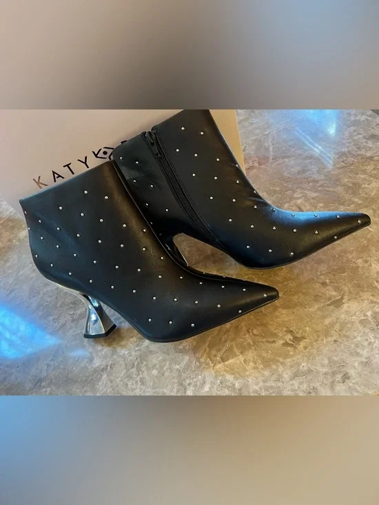 Katy Perry Laterr High Bootie Faux Black  Silver Accent‎ 4in Heel NIB Size 10