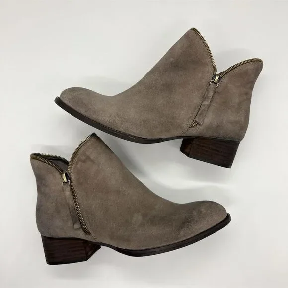 Jeffrey Campbell Crockett Ankle Boots Size 7 Gray Suede‎ Leather Zipper Western
