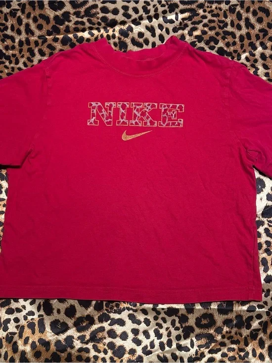 Nike Youth Loose Fir Hot Pink T Shirt with Cow Print Logo