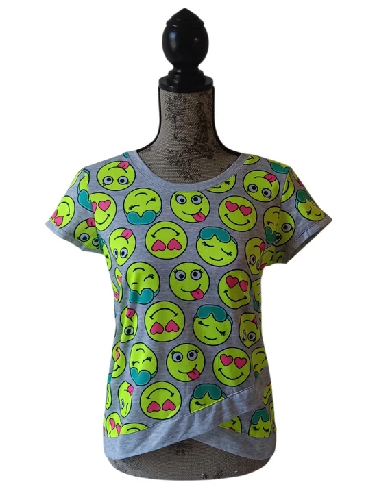 Justice girls multicolored emoji allover print short-sleeve t-shirt size (16-18)