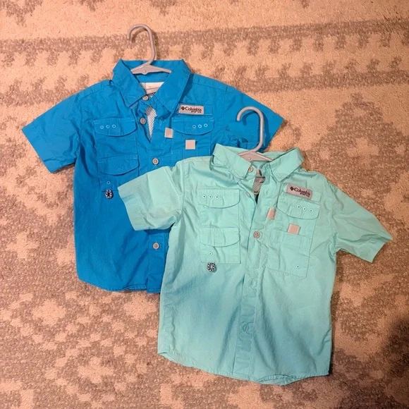 Columbia PFG Kids Short Sleeve Button-Down Shirt Bundle - Bright Blue & Aqua