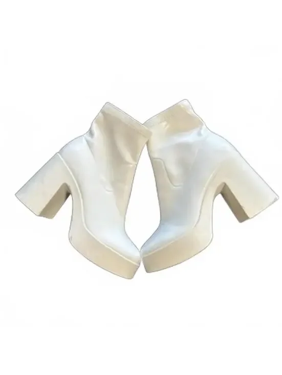 White Platform Block Heel Ankle Boots
