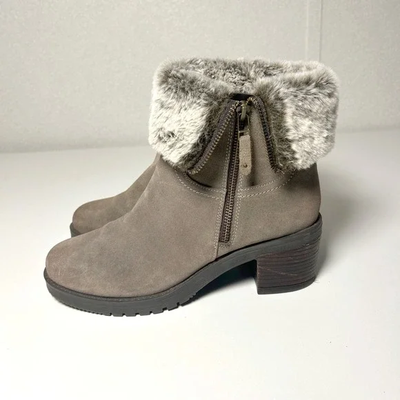 Vintage foundry women's Jeanette leather suede boots olive faux fur lined size 9
