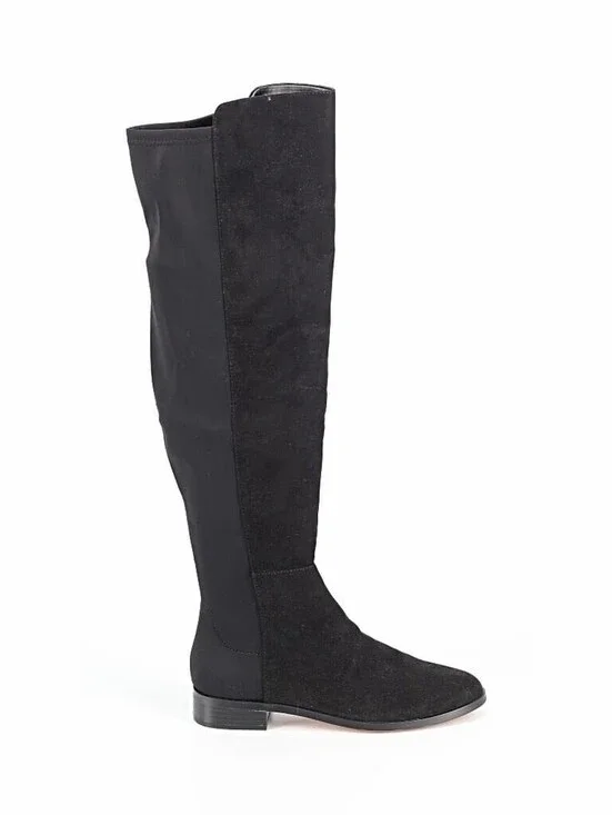 J.Crew Factory Black Faux Suede Knee High Boots with Stretch Women's 7 Pull On