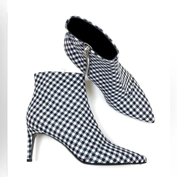 NWOB Rag & Bone Beha Gingham Pointed Toe Ankle Boots Navy White 8.5